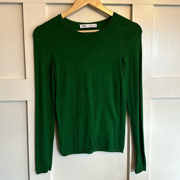 Zara Crew Neck Sweater Long Sleeve Green Small - Picture 1 of 6